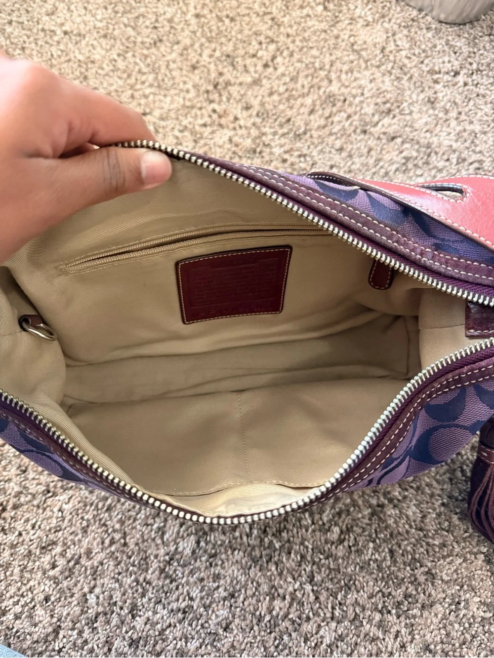 Coach Plum Signature Jacquard Shoulder Bag with Tassel